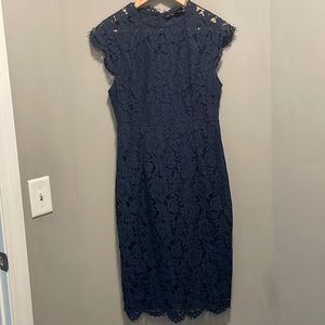 Lace floral navy blue cocktail dress